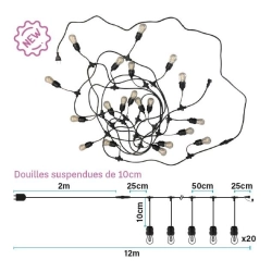 Guirlande Lumineuse 12m avec Douilles Suspendues - Extérieur IP65